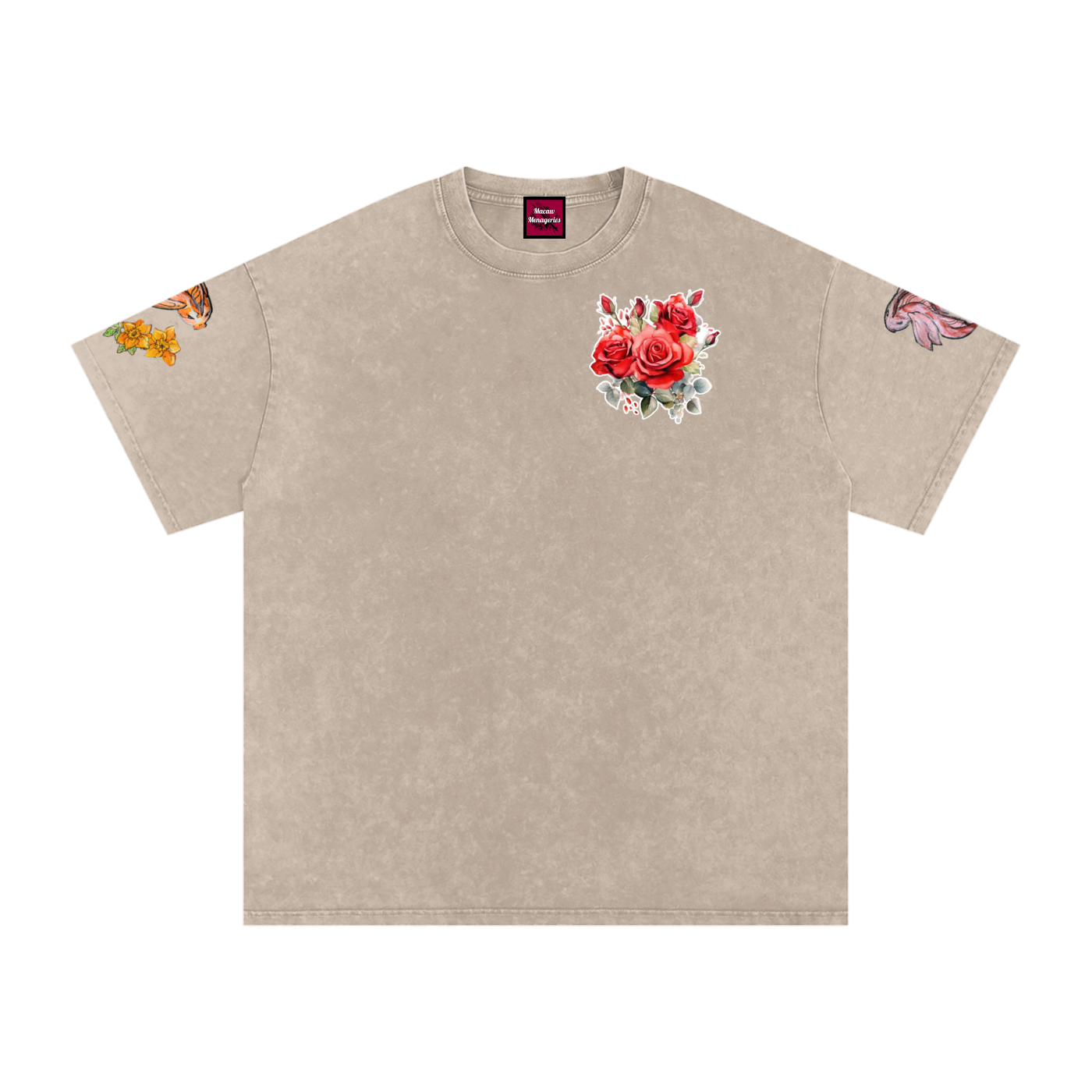 Snow Washed Oversized Cotton Rose T-Shirt