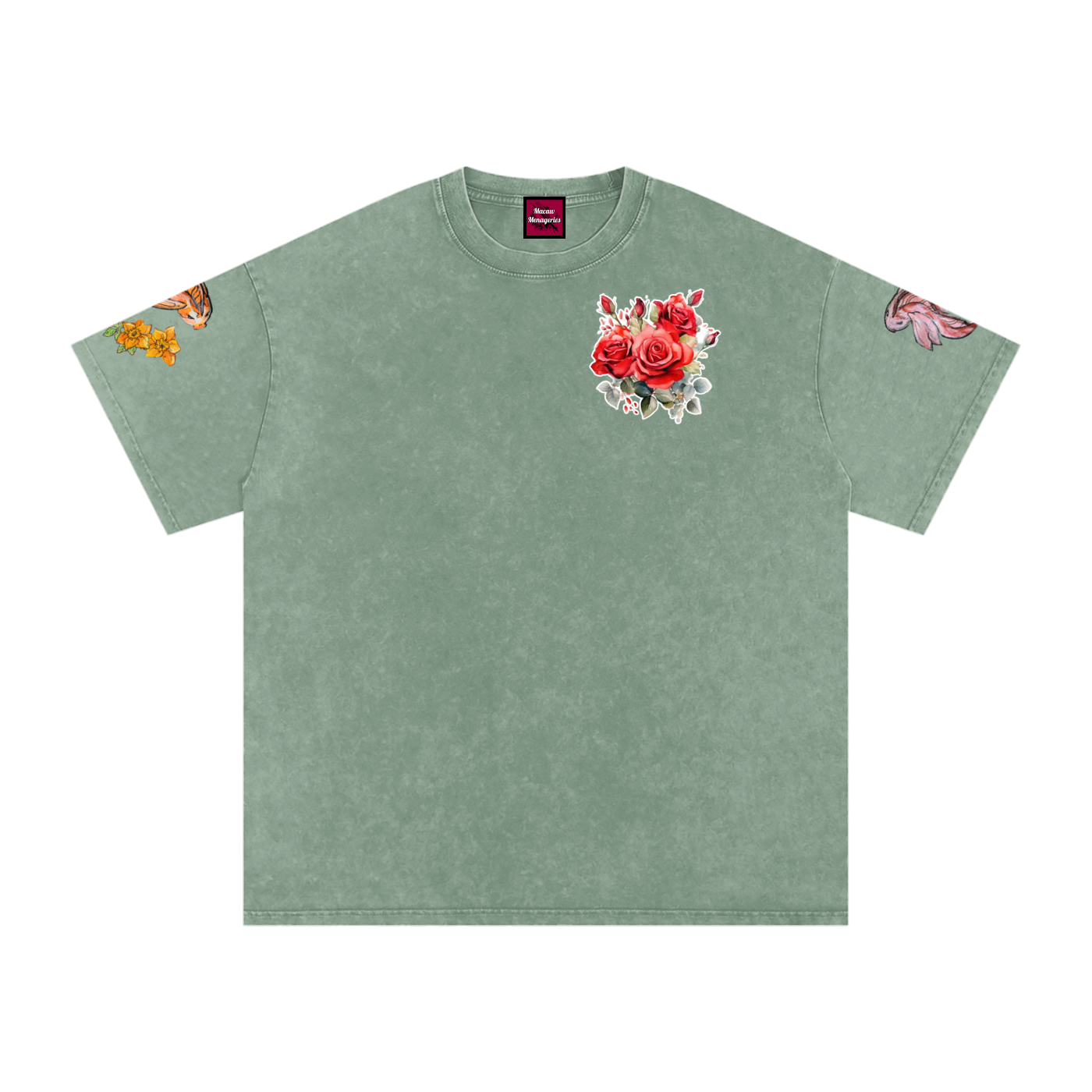Snow Washed Oversized Cotton Rose T-Shirt