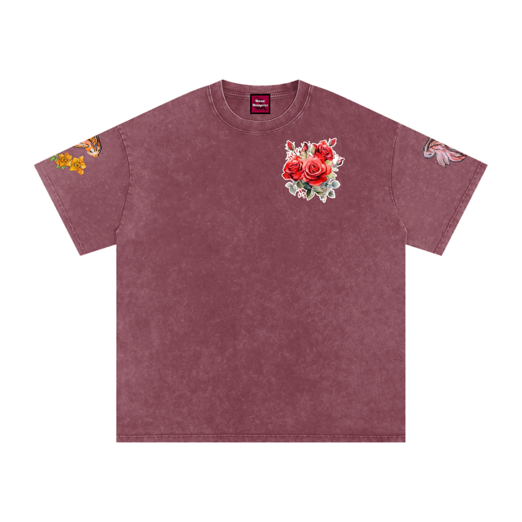 Snow Washed Oversized Cotton Rose T-Shirt